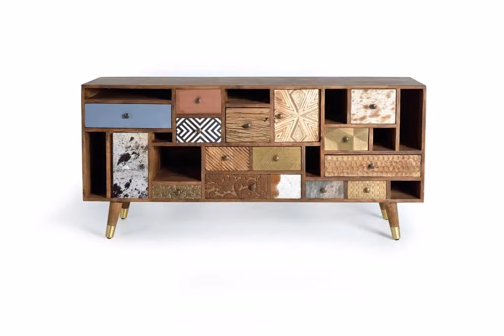 Comodino etnico in legno di mango massello marrone con cassetti Giner Y Colomer – 2