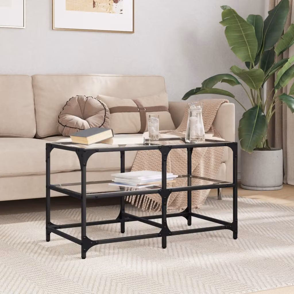 Maison Exclusive - Tavolino con piano in vetro trasparente, dimensioni 78,5x40x45 cm, struttura in acciaio