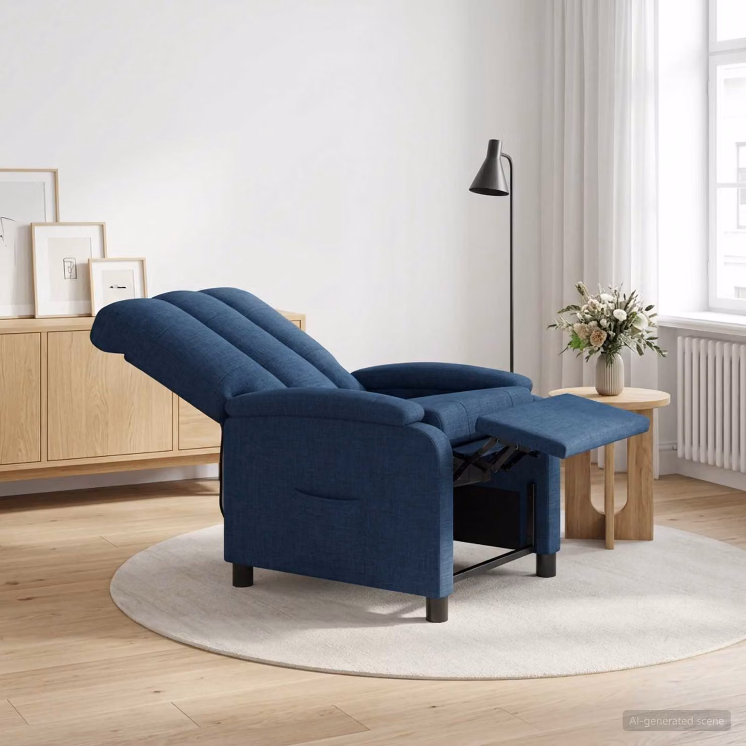 Poltrona reclinabile relax vidaXL in tessuto blu con braccioli e leva manuale