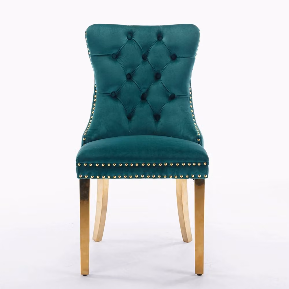 Set di 2 sedie Nikki Xylo in velluto verde con gambe dorate – 2
