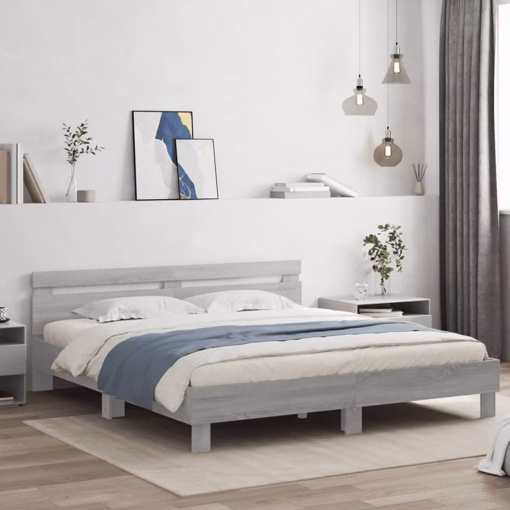vidaXL Giroletto con Testiera in Legno Multistrato Grigio Sonoma L: 160 cm, P: 200 cm, H: 165 cm – 1
