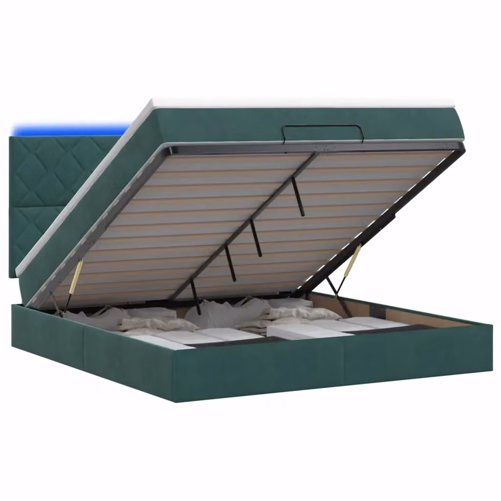 Letto Ottomano con Materasso e Illuminazione LED vidaXL Verde Scuro L: 140 cm, P: 190 cm, H: 88 cm – 2