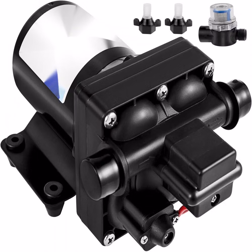 12 V - Pompa dell'acqua a membrana ad alta pressione, 3 GPM, Polipropilene Pompa dell'acqua a membrana ad alta pressione - Pressione massima 45 psi, Pompa dell'acqua autoadescante con valvola di non ritorno incorporata, Ideale per roulotte e imbarcazioni