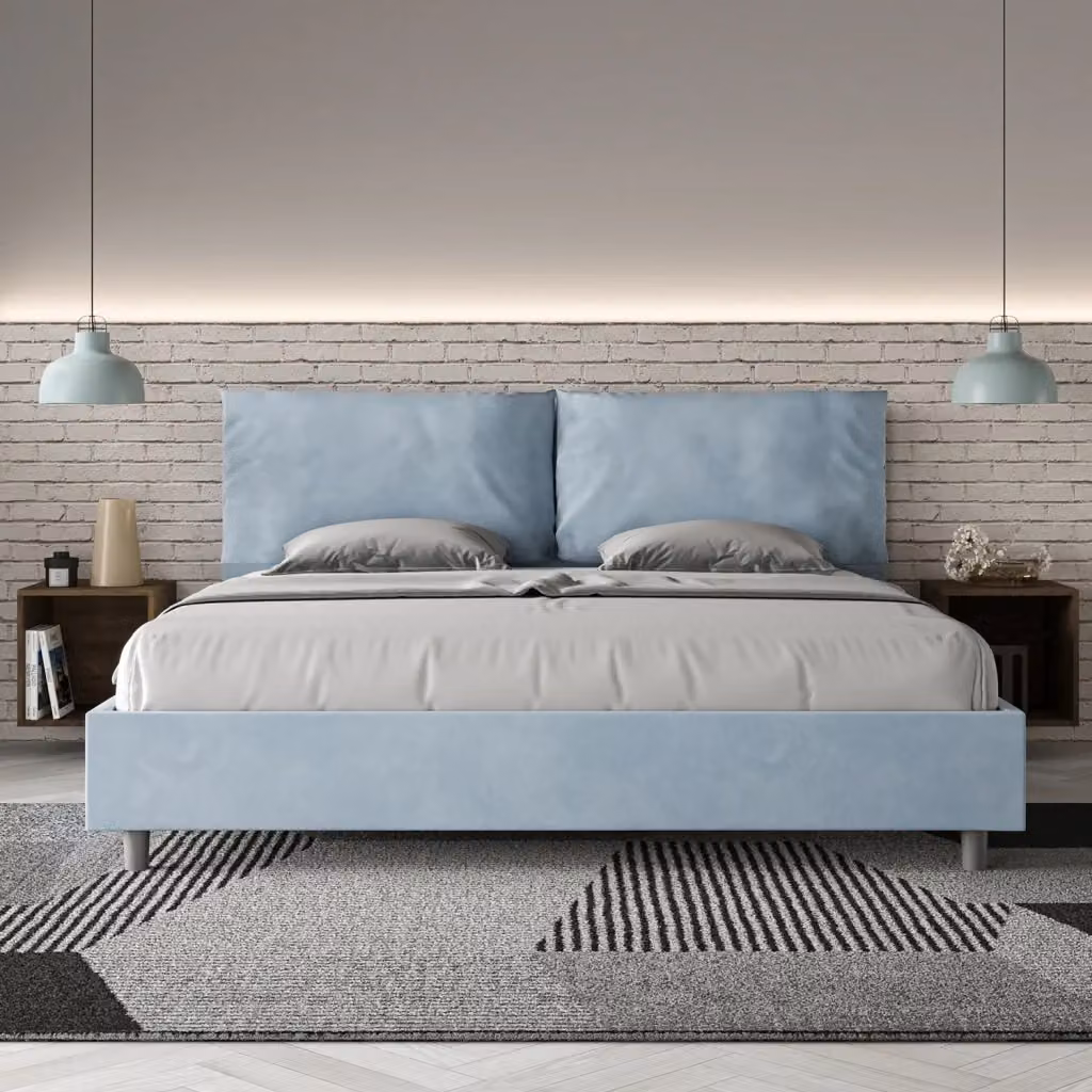 Letto Matrimoniale King Size Antea Large Azzurro Imbottito in Microfibra Senza Rete L/P: 200 x 200 cm – 2