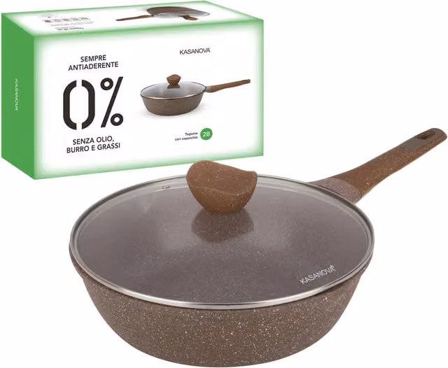 Casseruola Kasanova antiaderente con coperchio in vetro, marrone, Diametro: 28 cm