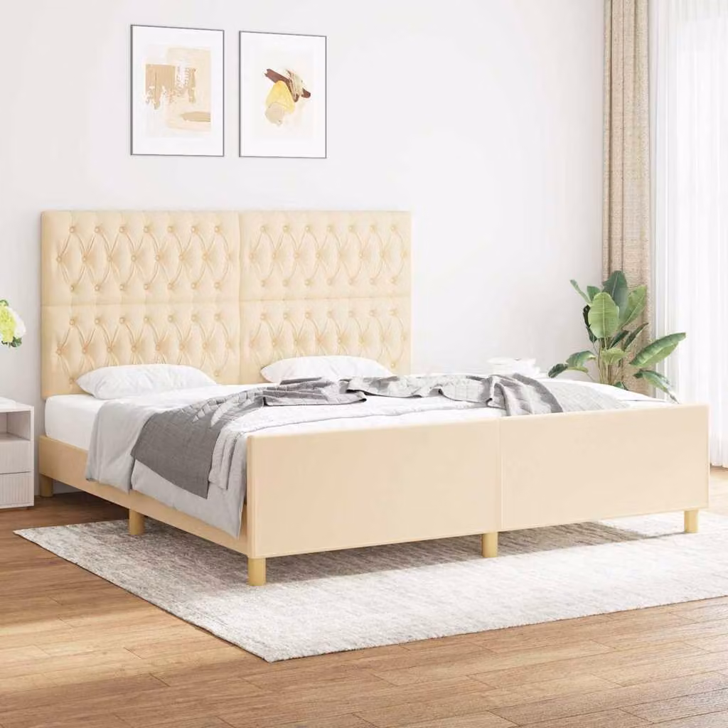 vidaXL Giroletto senza Materasso in Tessuto Beige con Listelli in Legno L/P/H: 180 x 200 x 203 cm
