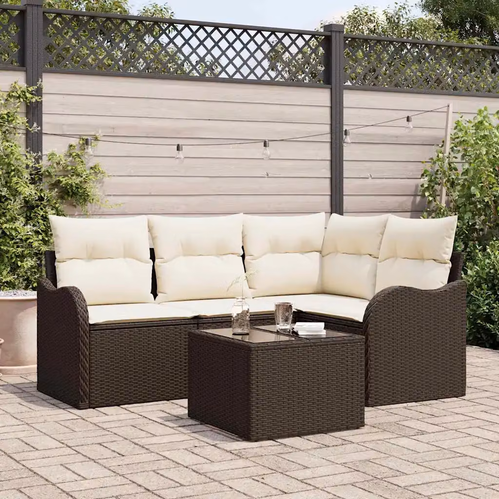 Set Divano da Giardino a L vidaXL Marrone con Tavolino e Cuscini in Polyrattan e Metallo – 1