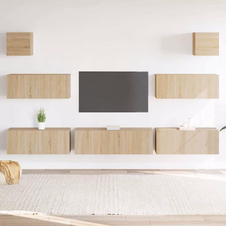 Set di mobili porta TV da 7 pezzi vidaXL in legno multistrato color rovere sonoma beige e marrone