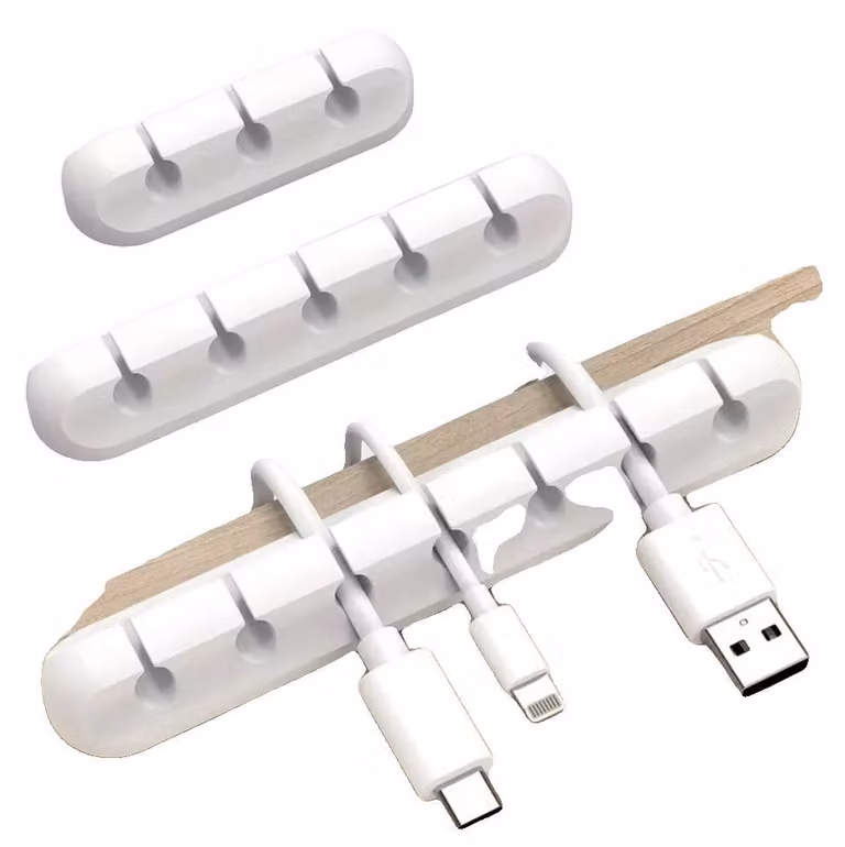 Organizzatore di cavi, compatibile con diversi dispositivi, design autoadesivo, colore bianco, 8,3 cm