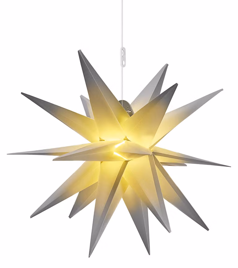 Luci decorative a LED 3D a forma di stella, grigie, da esterno, alte 57 cm, con timer, grado di protezione IP44, 6 LED
