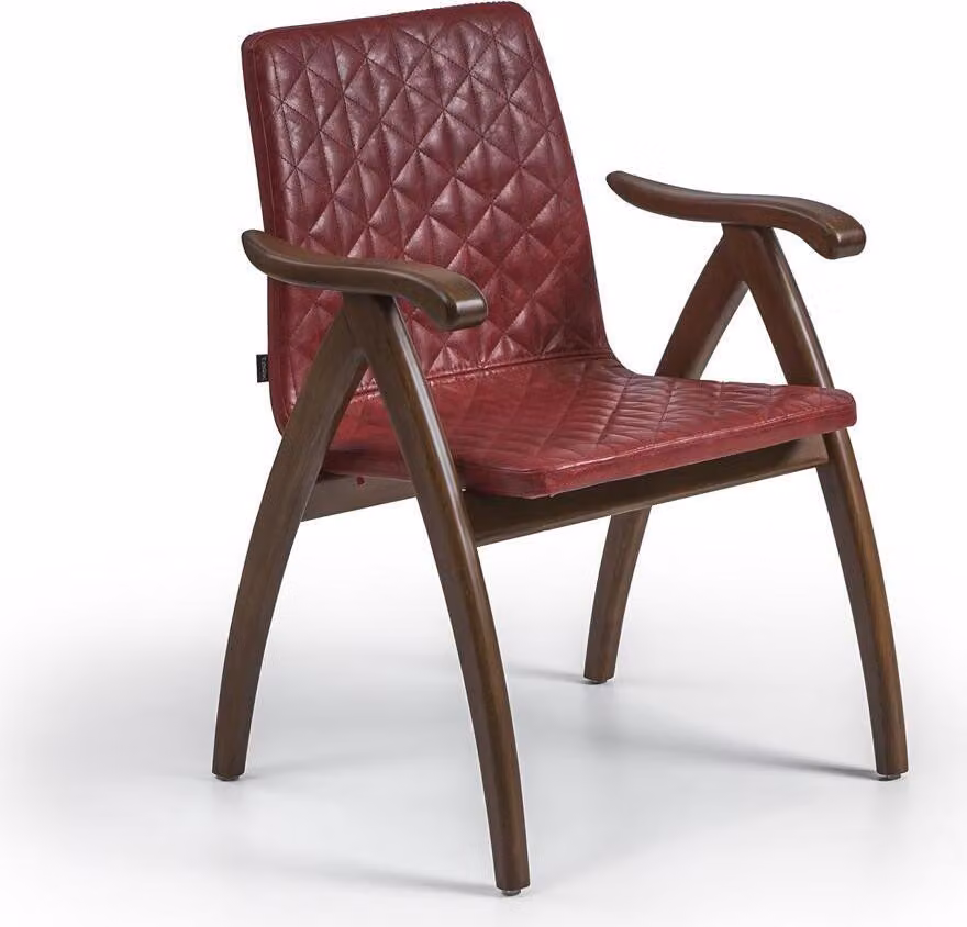 Modern Stuhl mit Armlehnen Leder Sitz Design Holz Stühle Esszimmer
