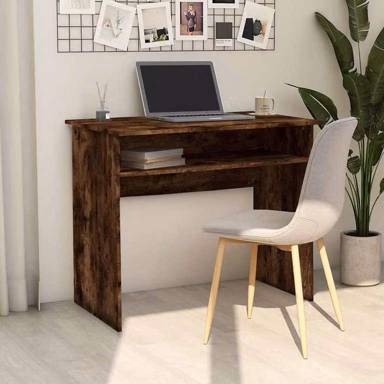Scrivania da ufficio moderna vidaXL in legno Rovere Fumo L: 90 cm, P: 50 cm, H: 74 cm