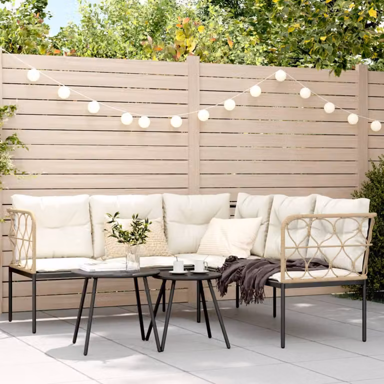 vidaXL Divano da Giardino a Forma a L con Cuscini in Textilene e Acciaio Verniciato Nero