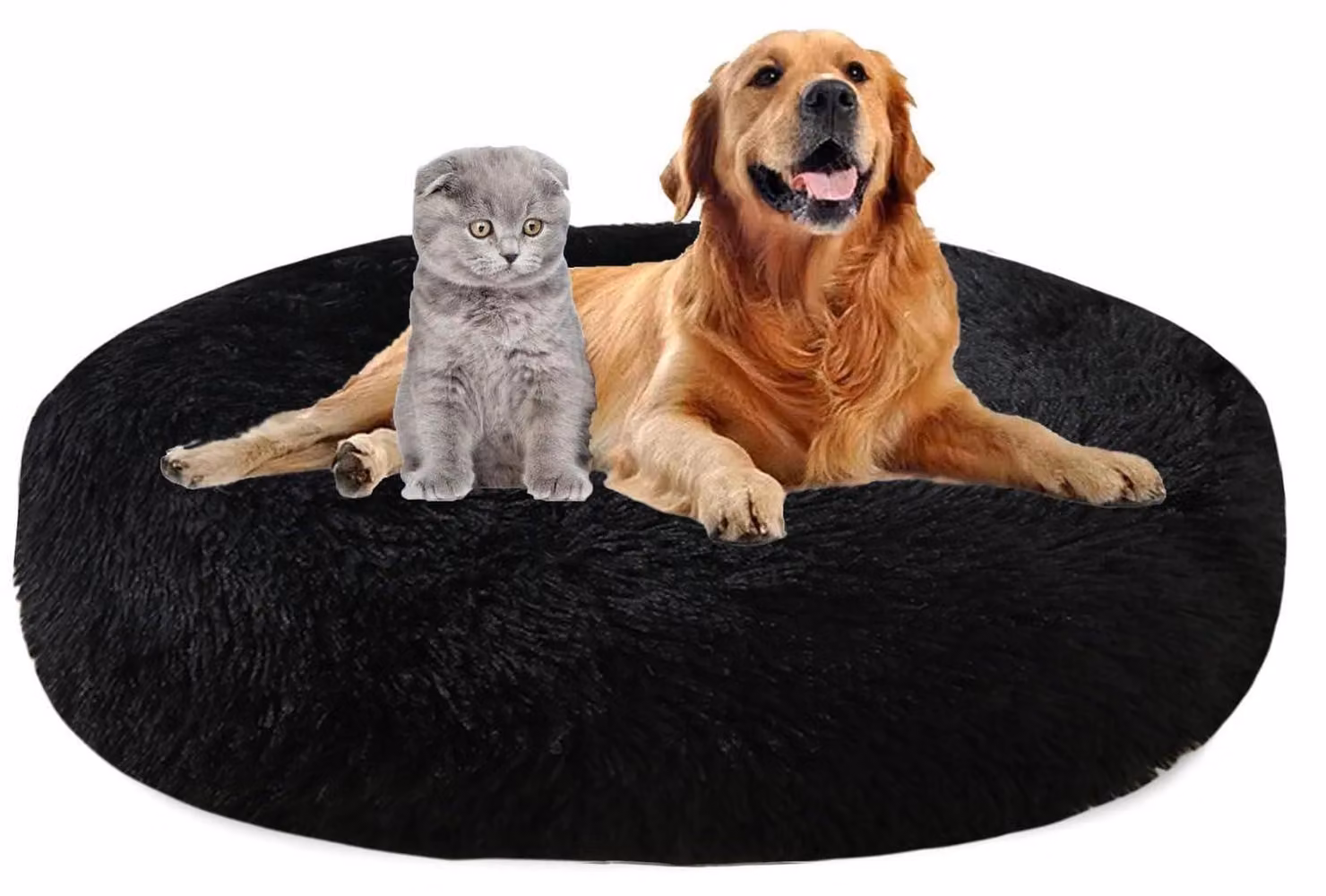 Cuccia per cani, forma circolare, diametro 110 cm, in peluche, lavabile, antiscivolo, colore nero