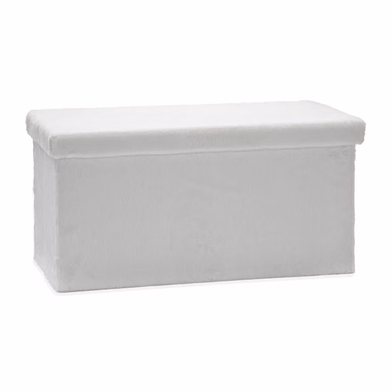 Vestiamo Casa Pouf Contenitore in Pelliccia Sintetica Bianco H: 38 cm, L: 76 cm, P: 38 cm