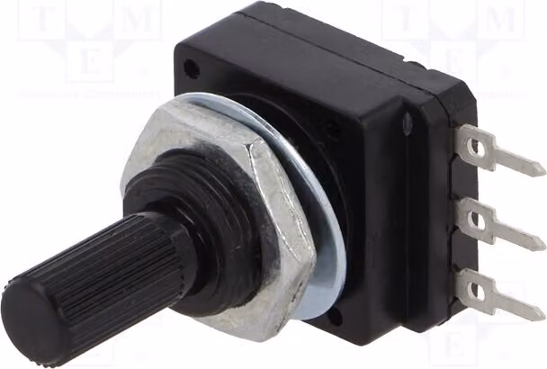 1 x Potenziometro: 60mW, 500kΩ, 1 giro, 6mm, marca Kuntoff, modello 16PMI-500K, potenziometro a carbone