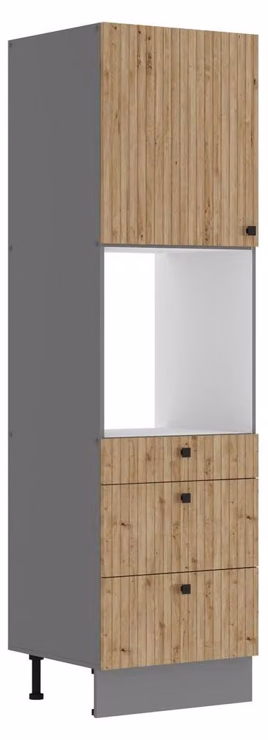 Cucina AVA Artisan, mobile alto da 60 cm con effetto lamellare, linea cucina, cucina componibile