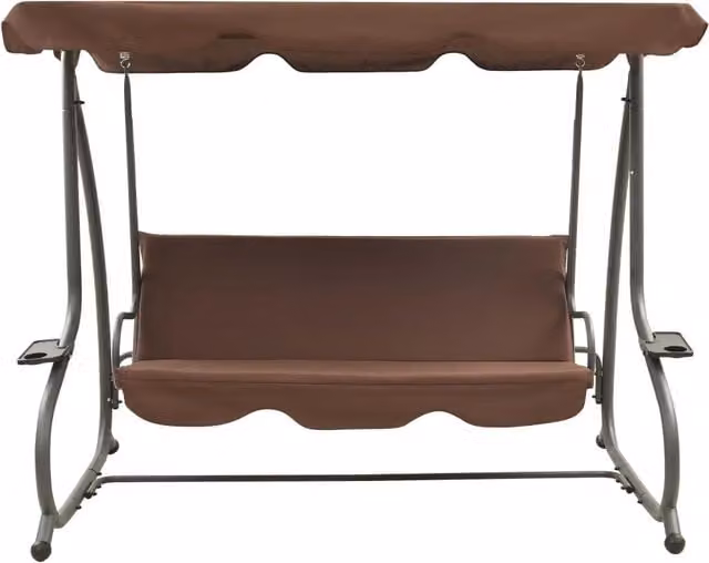 Panchina a dondolo da giardino con baldacchino e cuscini vidaXL marrone in acciaio verniciato a polvere L: 232 cm, P: 125 cm, H: 170 cm