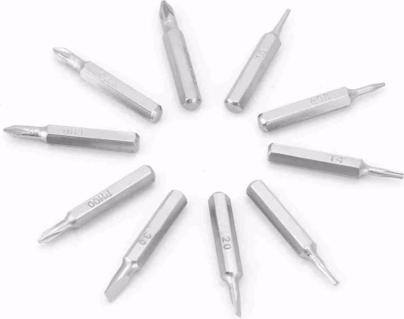 Set di punte per cacciavite, 10 pezzi, attacco esagonale da 4 mm, vari tipi, per riparazioni
