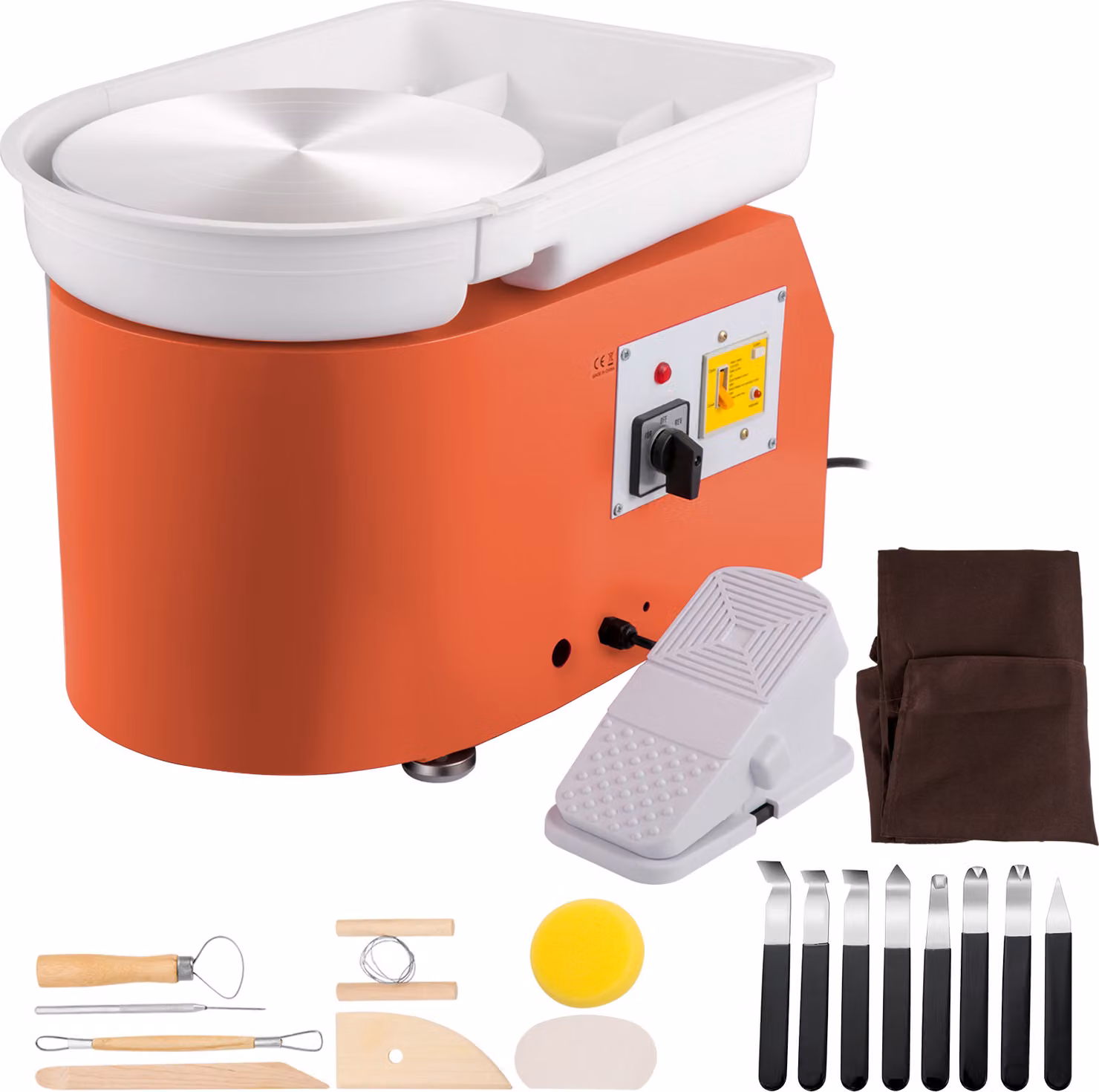 SucceBuy 11in Ruota di Vetroceramica 0-300 RPM Ruota di Vetroceramica 350W velocità regolabile con strumenti di scultura e grembiule controllo pedale arancione per il lavoro artigianale e fai da te casa