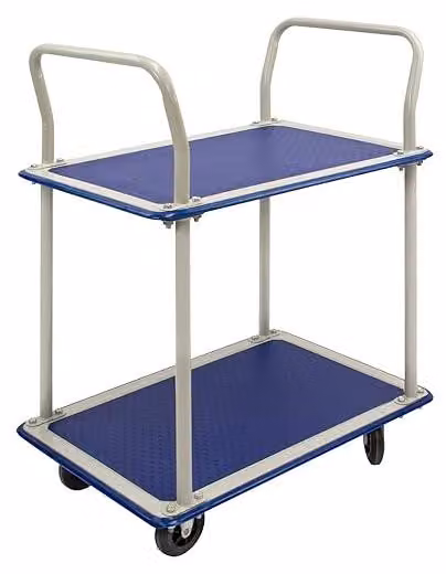 Carrello trasportatore a 2 piani, carrello a ripiani, carrello mobile, carrello piattaforma, stabile, antiscivolo, maneggevole, ideale per magazzini, officine, preparazione ordini