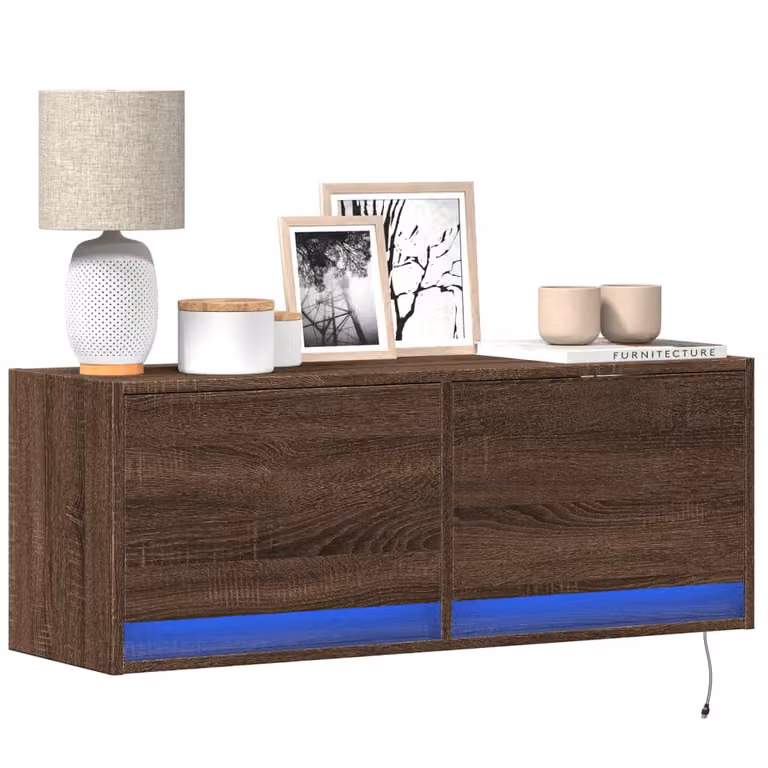 Mobile TV a parete vidaXL con luci LED integrate in rovere marrone L 100 cm, P 31 cm, H 35 cm
