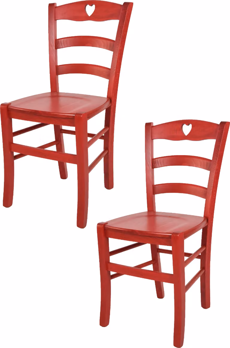 t m c s Tommychairs - Set di 2 sedie CUORE per cucina e sala da pranzo, struttura robusta in legno di faggio, laccata in rosso anilina e seduta in legno