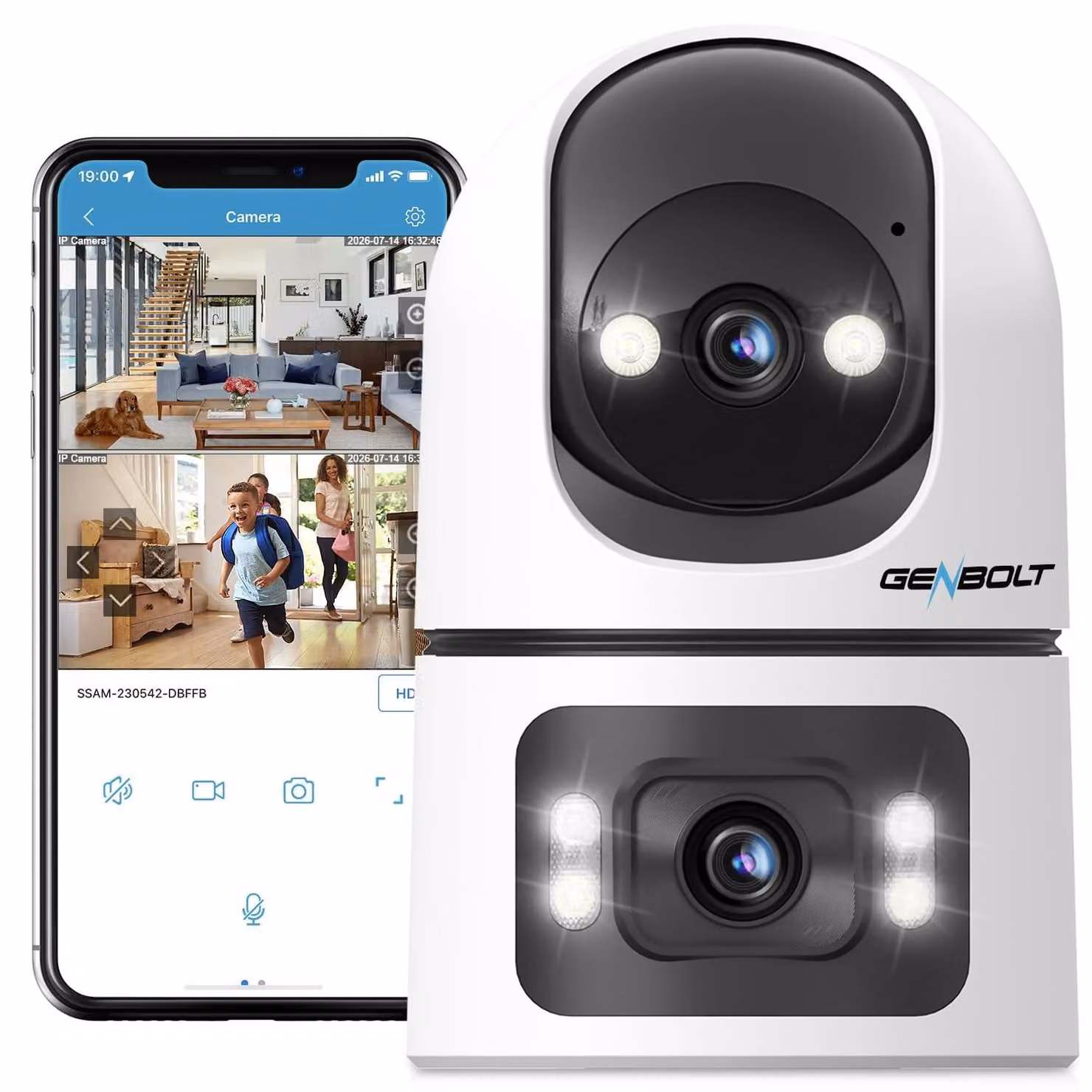 Telecamera di sorveglianza WiFi - Interno - Visione a 360 gradi - Doppio obiettivo - Rilevamento persone e animali