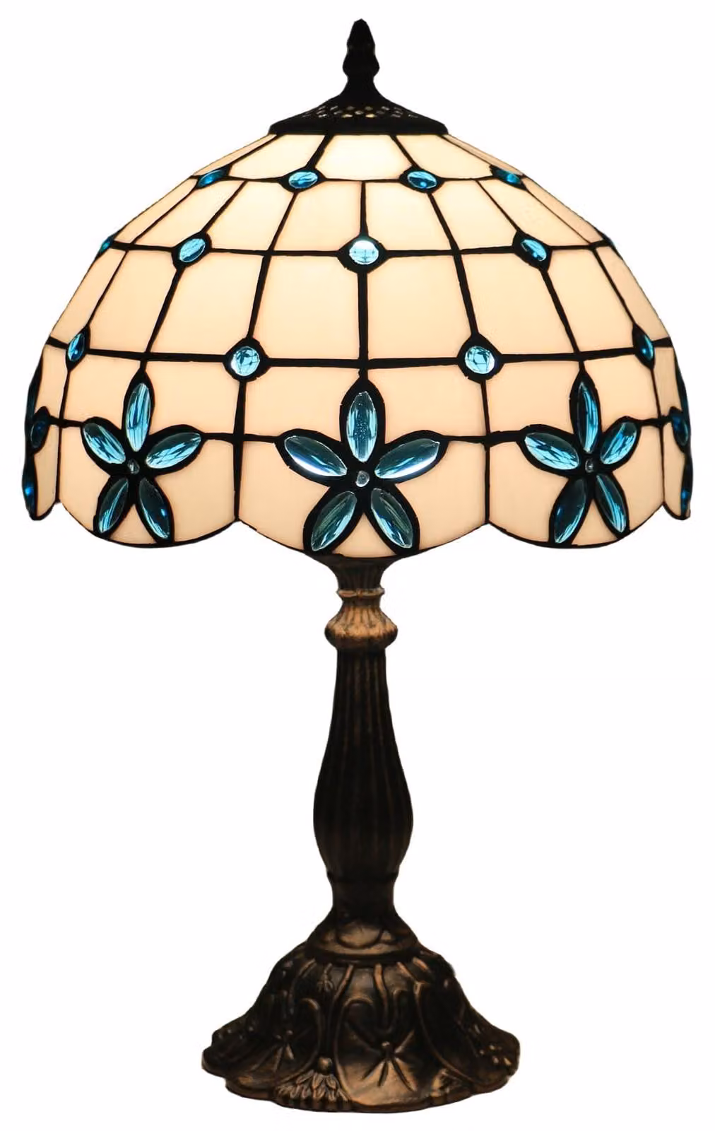 Lampada da tavolo vintage - Vetrata in piombo - 30 cm - 49 cm di altezza - Paralume 30 cm