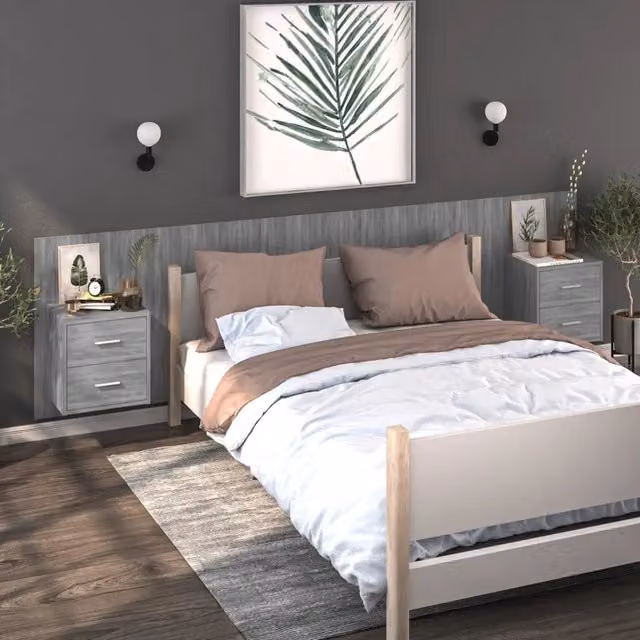 Set di 2 comodini sospesi vidaXL in legno grigio opaco per camera da letto – 1
