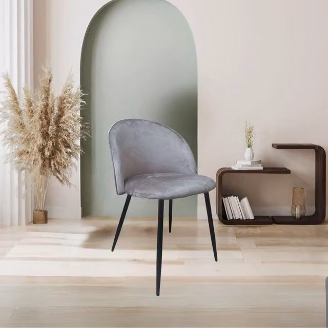 Set 4 Sedia velluto grigio e gambe in metallo nero Despina