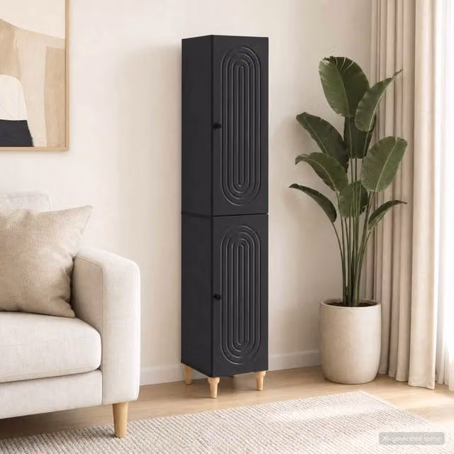 Set di 2 armadi moderni vidaXL in legno MDF nero opaco con illuminazione integrata e montaggio a parete L: 90 cm, P: 34,5 cm, H: 33 cm – 1