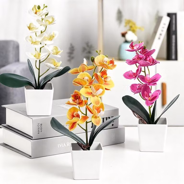 Orchidee artificiali - confezione da 3 pezzi - fiori decorativi - bianco, rosa, giallo