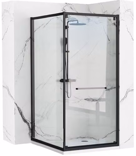 Rea - Space In Nero Box Doccia 80X100X195 cm Vetro Temperato Trasparente Di Sicurezza 6mm (Nero) Senza Piatto Doccia