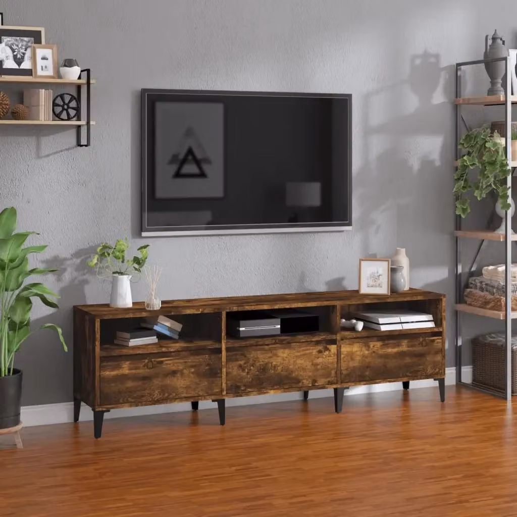 Mobile TV Rovere Fumo in Legno e Metallo, L 150 x P 30 x H 44,5 cm – 2