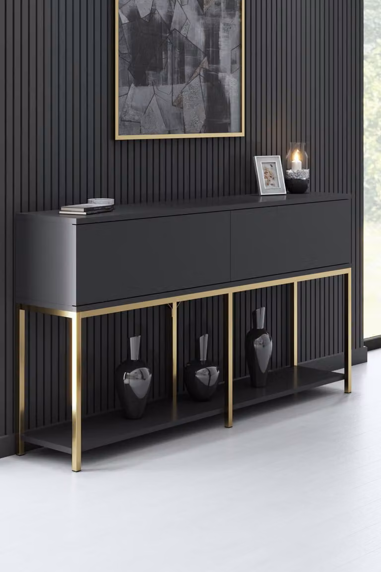 Skye Decor, Lord - Antracite, Oro, Console, PANNELLI RIVESTITI AL MELAMINO 100 %, antracite, 150 x 30 x 80 cm