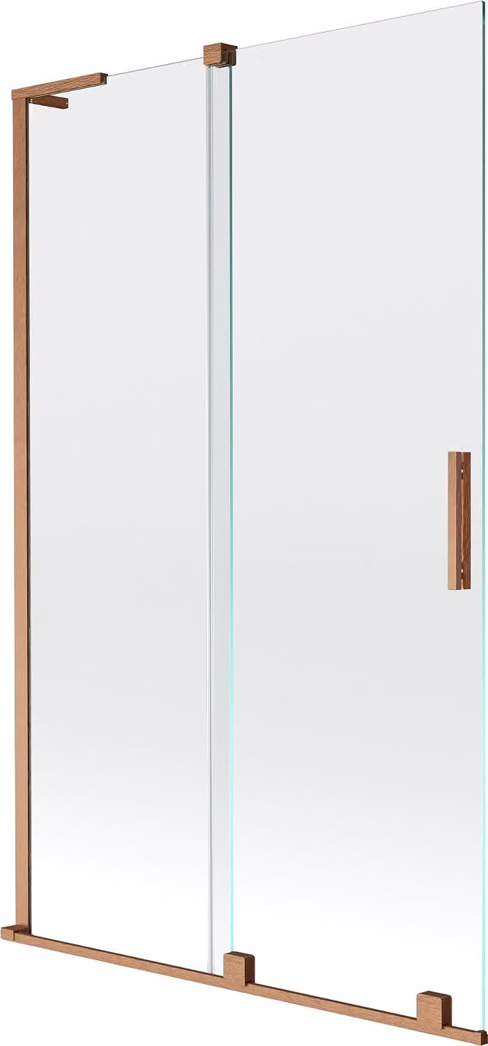 Mexen Velar L paravento per vasca da bagno a 2 ante scorrevoli 110 x 150 cm, trasparente, rame spazzolato - 896-110-003-01-65