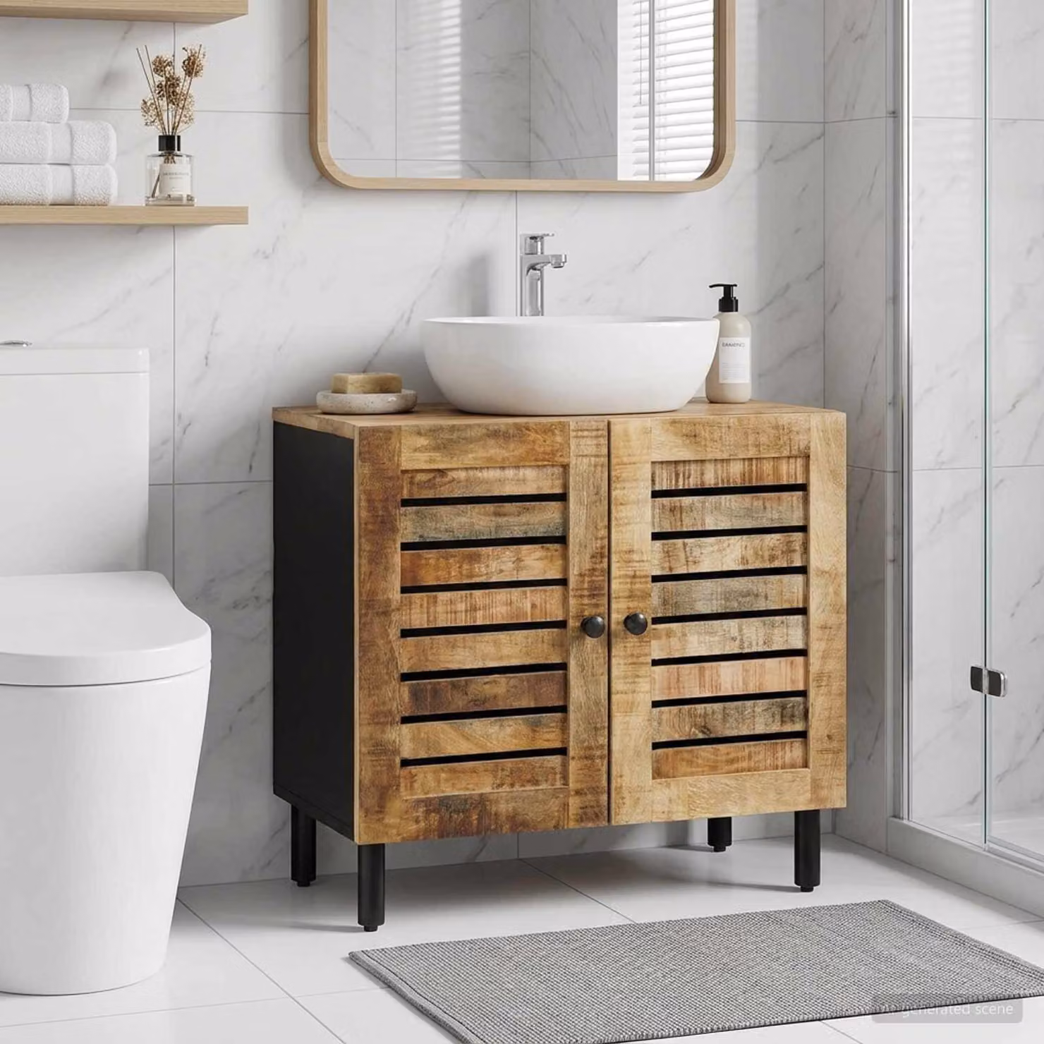 Armadio sottolavello vidaXL in legno di mango con ante a battente, Marrone e Nero, L: 62 cm, P: 33 cm, H: 58 cm