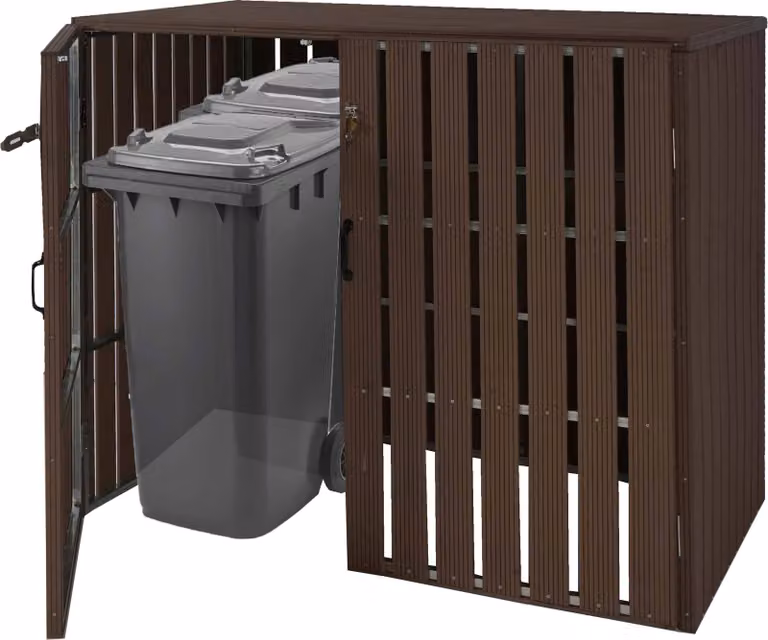 XL 2 posti/4 posti WPC copertura del cestino HWC-J28, contenitore per rifiuti, aspetto legno metallo, espandibile ~ marrone