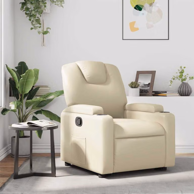 Poltrona Reclinabile Relax moderna vidaXL in similpelle beige con braccioli e leva manuale