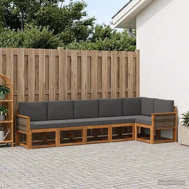 Set di divani da esterno 6 pz Naturale e Antracite Poliestere 3385248