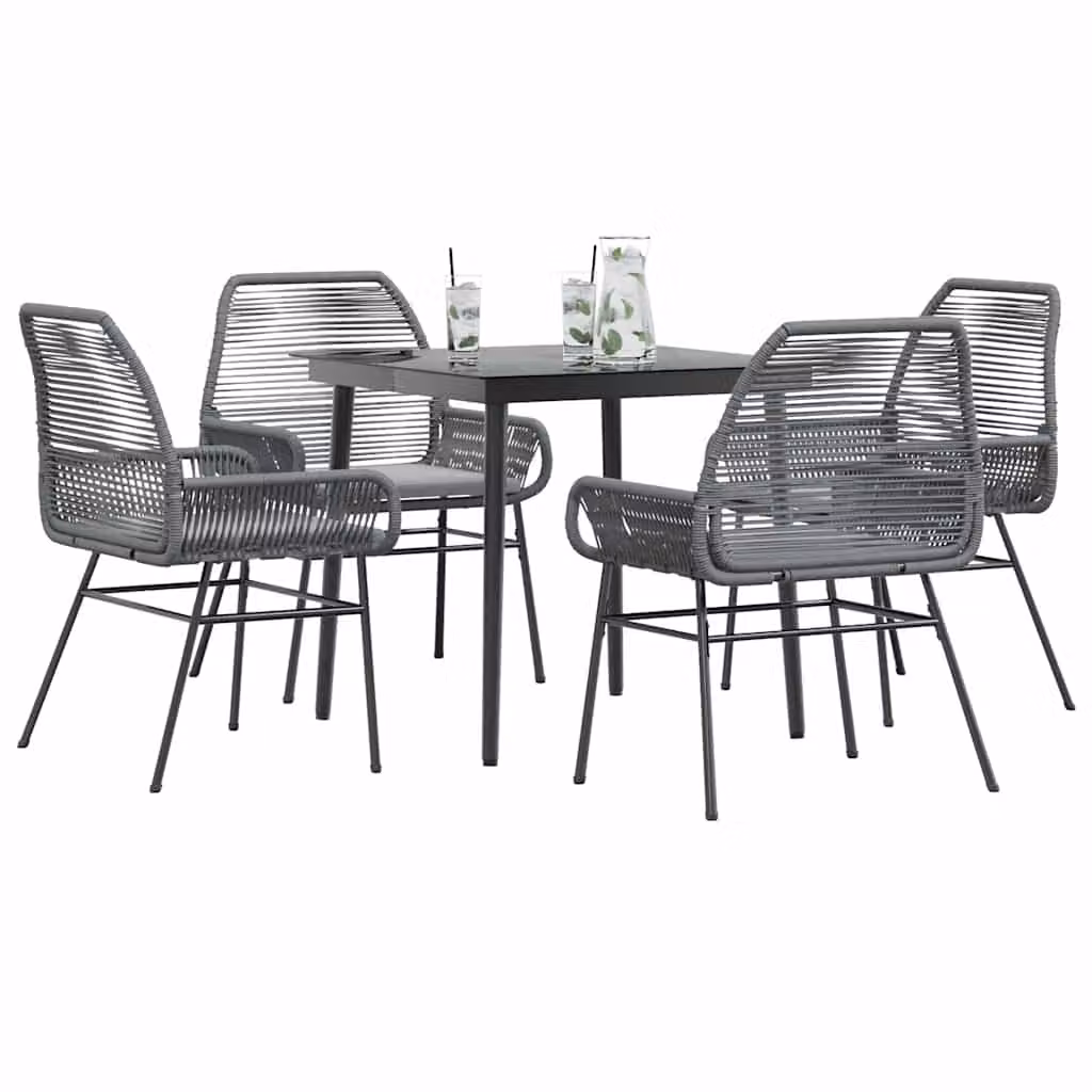 Set da pranzo da giardino vidaXL in polyrattan con tavolo in vetro e 5 sedie con cuscini, grigio e nero