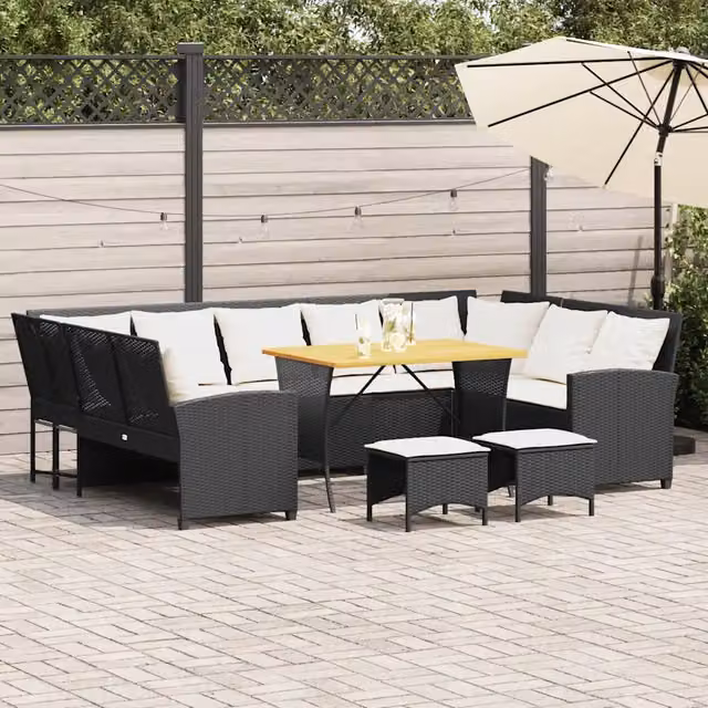 Set Divani da Giardino 4 pz con Cuscini Nero in Polyrattan 3365338