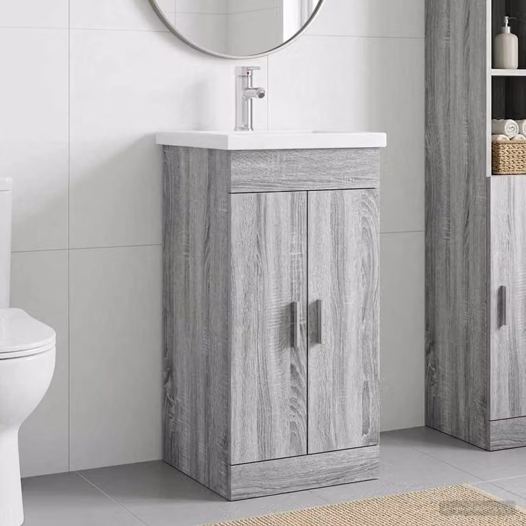 Mobile da bagno con lavabo vidaXL in stile moderno, colore grigio Sonoma, L 42 cm x P 40 cm x H 84,5 cm