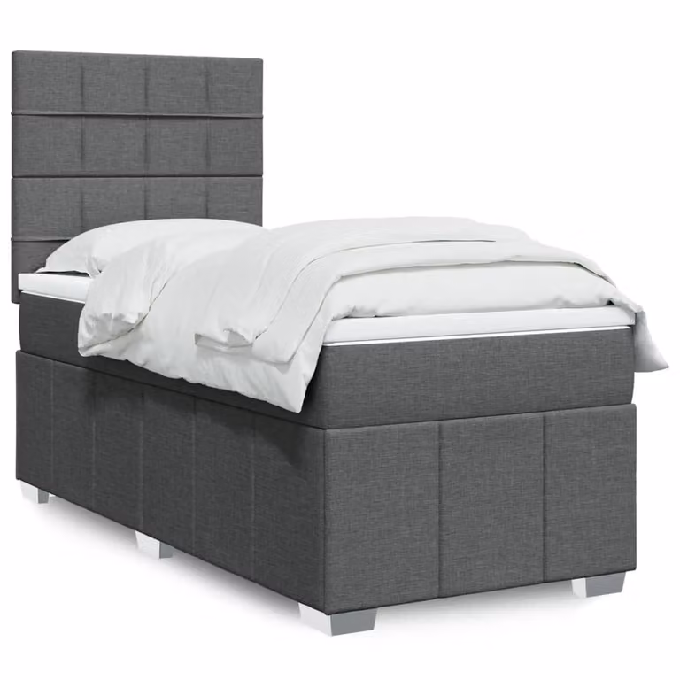 vidaXL Giroletto a Molle con Materasso in Tessuto Grigio Scuro e Bianco, L/P/H: 90 x 190 cm