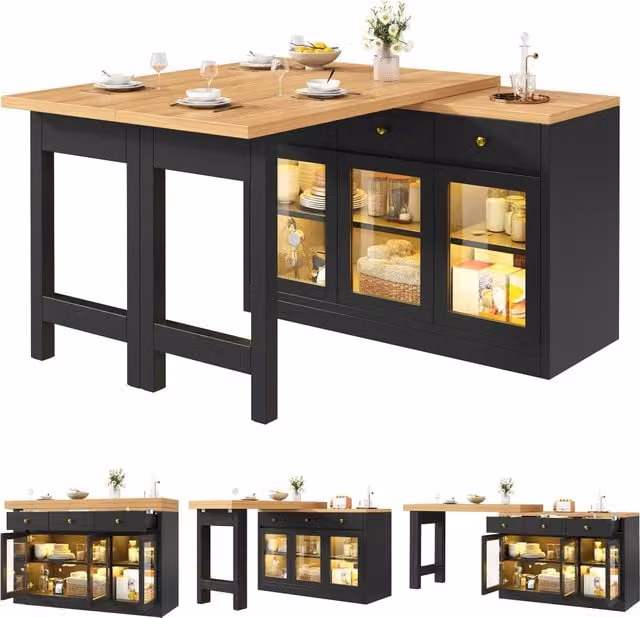 Tavolo da Cucina Allungabile con Cassetti e Ante in Vetro ¨C Xylo ¨C Bianco/Nero, 120-200 cm