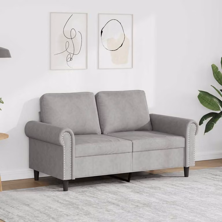 vidaXL Divano a 2 Posti Moderno in Velluto Grigio con Struttura in Metallo per il tuo Soggiorno L: 152 cm, P: 77 cm, H: 80 cm