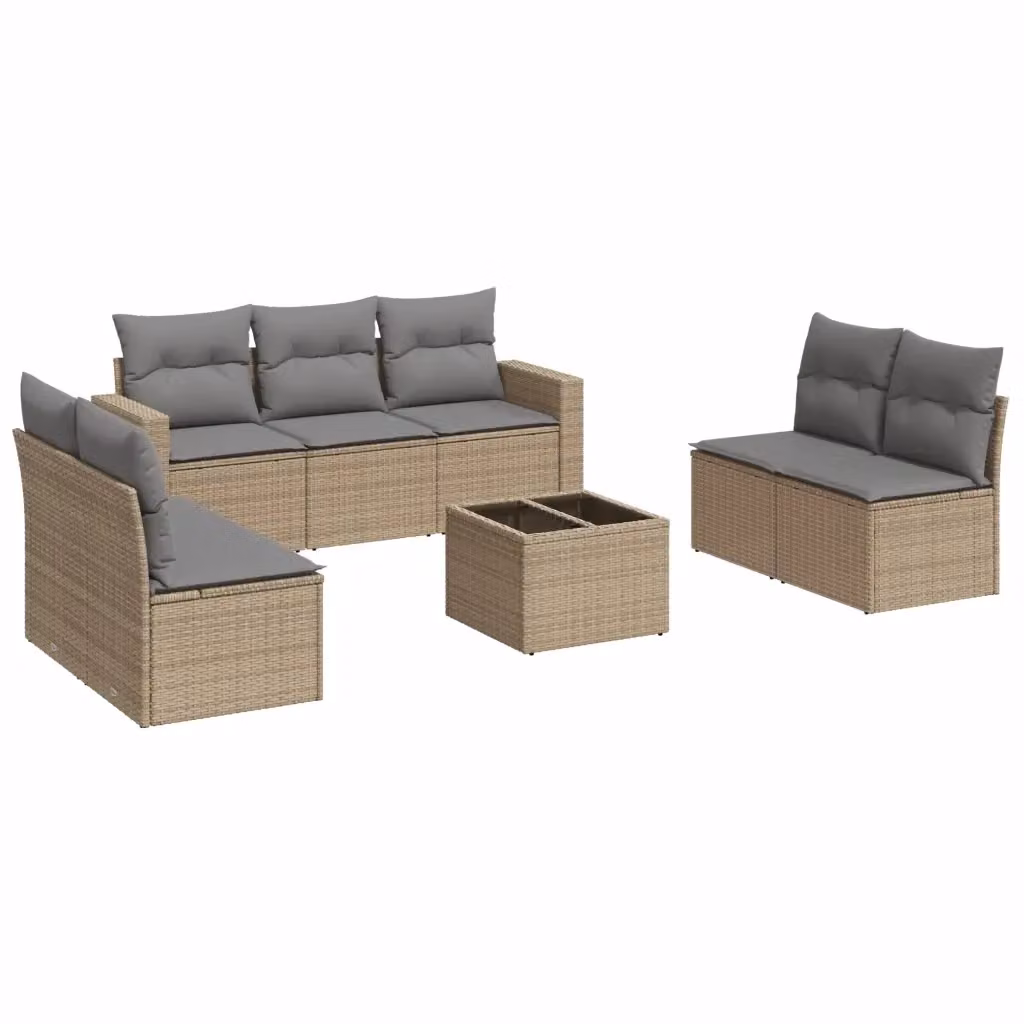 vidaXL Set Divano da Giardino 8 pz in Polyrattan con Cuscini Beige e Grigio per Esterno – 2