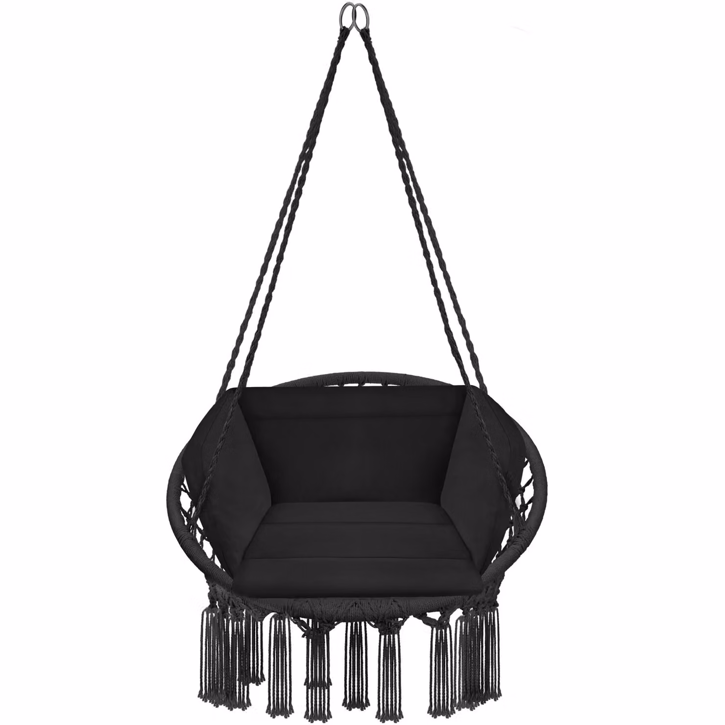 Poltrona sospesa a uovo Grazia tectake con cuscini, colore nero, H 125 cm x L 80 cm x P 72 cm – 1