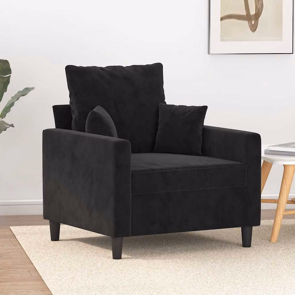 Poltrona moderna vidaXL in velluto nero con struttura in metallo e braccioli